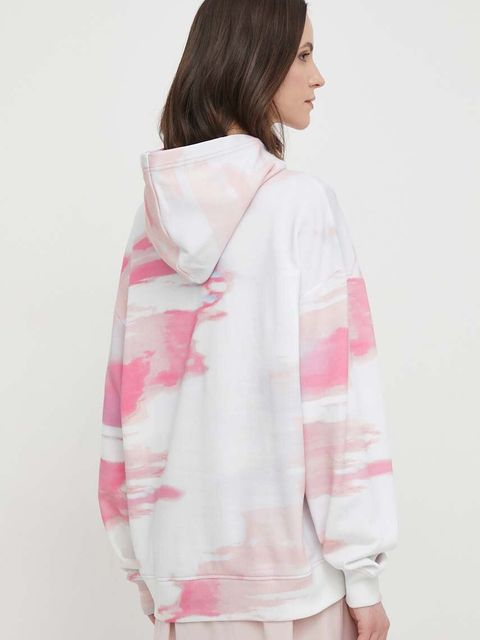 Calvin Klein Jeans bluza bawełniana damska kolor biały z kapturem wzorzysta