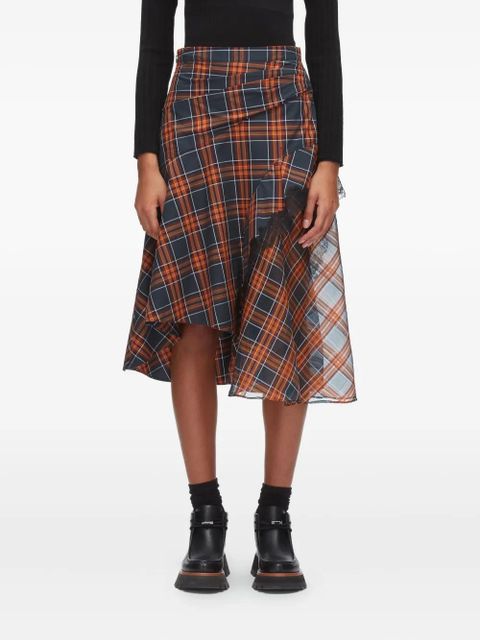 3.1 Phillip Lim lace-trim plaid asymmetrical skirt - Red