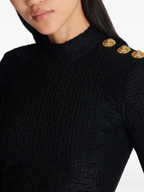 Balmain Ls Bouclette monogram-pattern button top - Black
