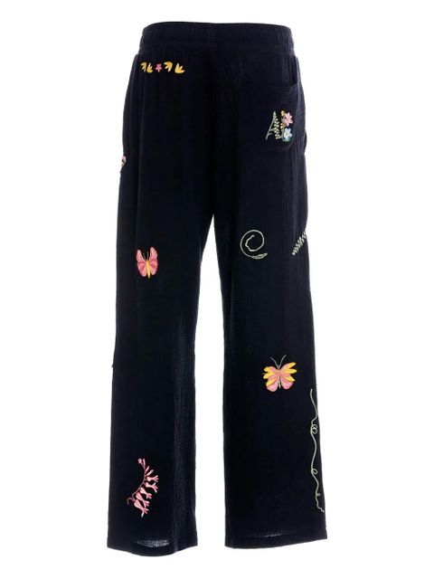 Agua By Agua Bendita embroidered-floral insect trousers - Black