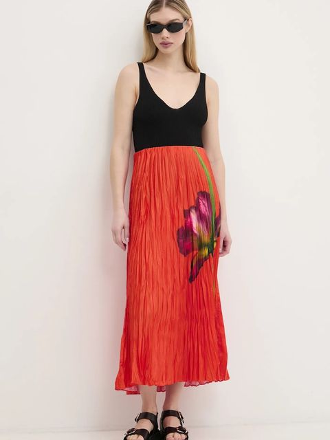 Desigual spódnica FOLLET kolor czerwony maxi rozkloszowana 25SWFW06 - zdjęcie produktu nr 2