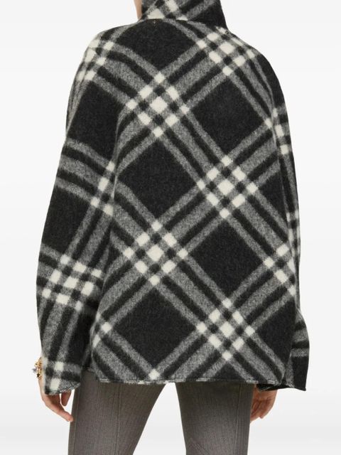 Burberry check hooded wool poncho - Black