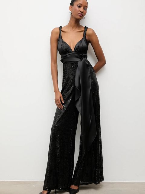 Answear.LAB kombinezon kolor czarny z dekoltem w szpic