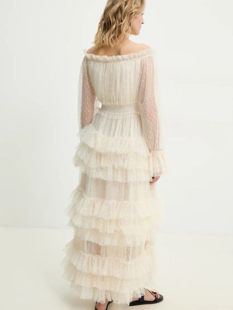 Answear.LAB sukienka kolor beżowy maxi rozkloszowana