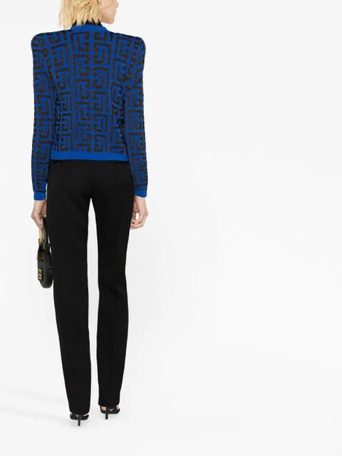Balmain monogram jacquard cropped jacket - Blue