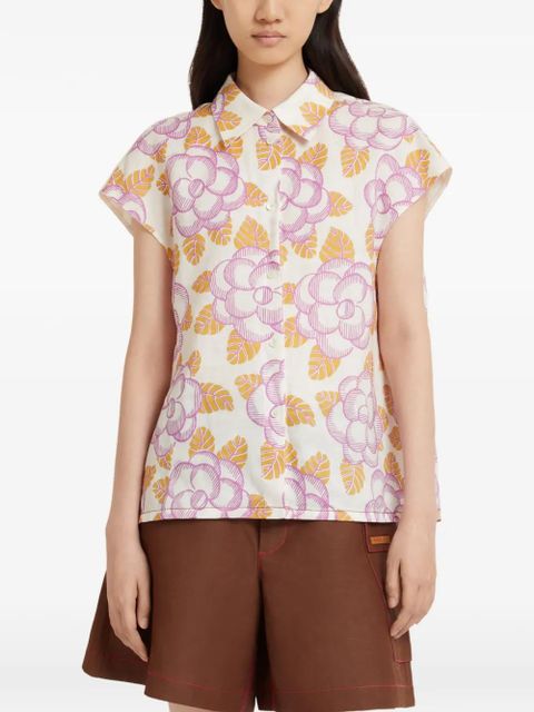 Marni floral cap-sleeved shirt - White