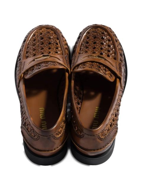 Miu Miu woven leather loafers - Brown
