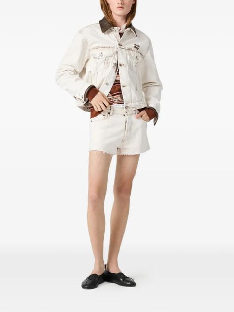 Miu Miu contrasting-stitching denim shorts - White - zdjęcie produktu nr 2