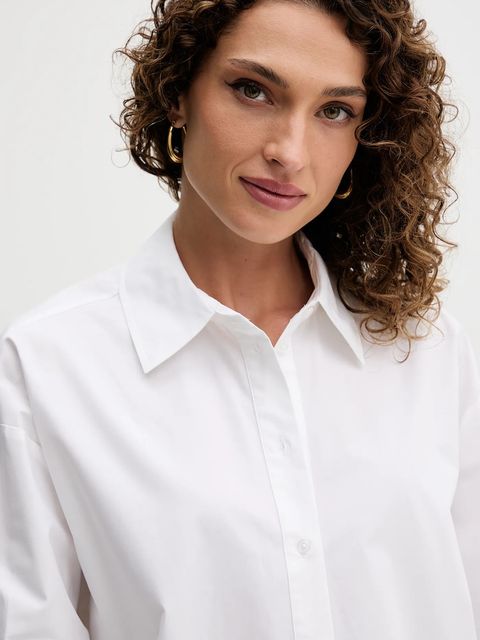 Twinset koszula bawełniana damska kolor biały relaxed z kołnierzykiem klasycznym 252AQ2070