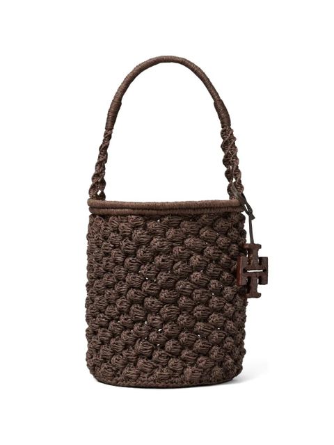 Tory Burch Ella hand-crocheted popcorn bucket bag - Brown - zdjęcie produktu nr 1