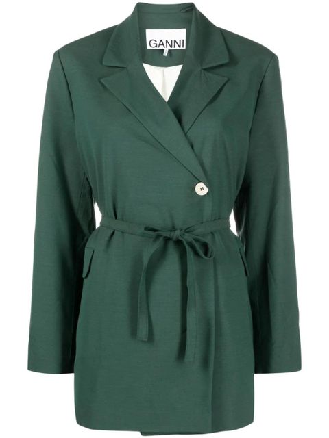 GANNI off-centre belted blazer - Green - zdjęcie produktu nr 1