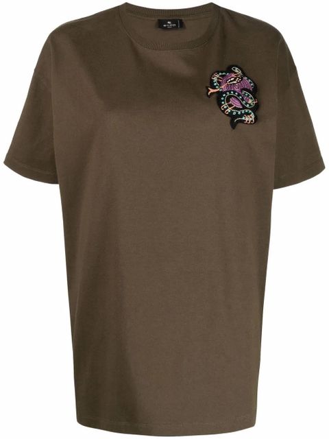 ETRO beaded motif-patch oversized T-shirt - Green - zdjęcie produktu nr 1