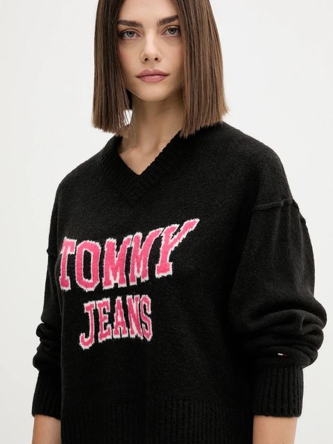 Tommy Jeans sweter z domieszką wełny damski kolor czarny DW0DW21711