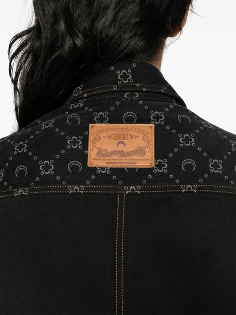 Marine Serre crescent moon-print zip-up denim jacket - Black - zdjęcie produktu nr 2