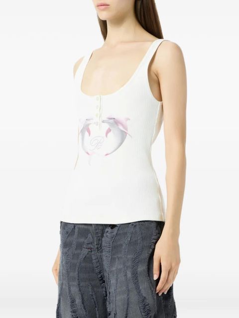 Blumarine dolphin-print ribbed top - White