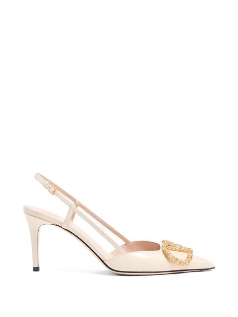 Valentino Garavani VLogo Signature slingback calfskin pumps with jewel logo 80mm - Neutrals - zdjęcie produktu nr 1