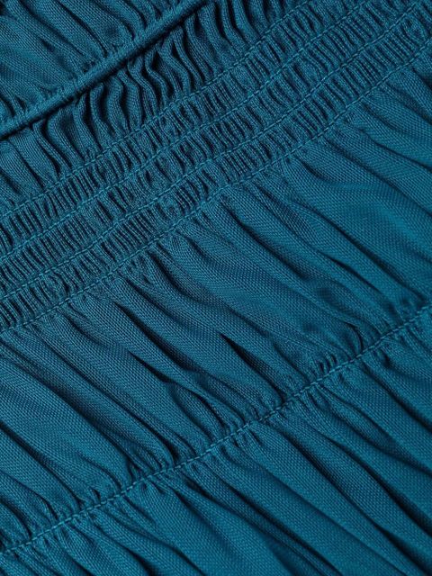 Self-Portrait gathered-detail long-sleeve dress - Blue