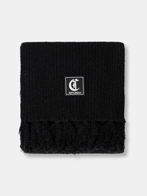 Just Cavalli szalik z dodatkiem wełny damski kolor czarny melanżowy 79RA2H08 ZG411