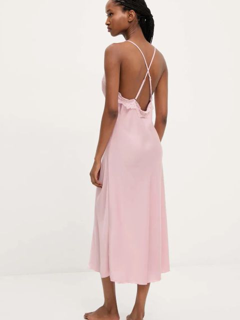 Answear.LAB koszulka nocna jedwabna damska kolor różowy satynowa