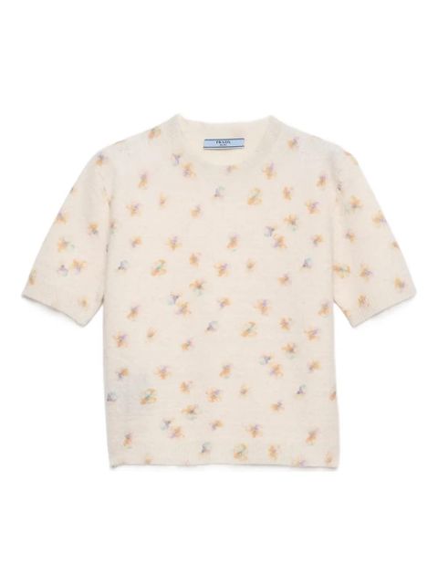 Prada floral-pattern wool T-shirt - Neutrals - zdjęcie produktu nr 1