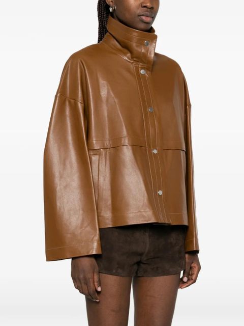 Nour Hammour Park leather collar jacket - Brown
