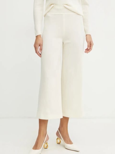 Luisa Spagnoli spodnie wełniane damskie kolor beżowy szerokie high waist 541830