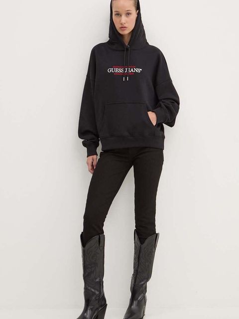 Guess Jeans bluza damska kolor czarny z kapturem W4YQ15 KC811