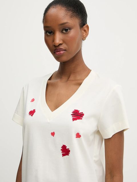 Karl Lagerfeld t-shirt bawełniany damski kolor beżowy A3W17017