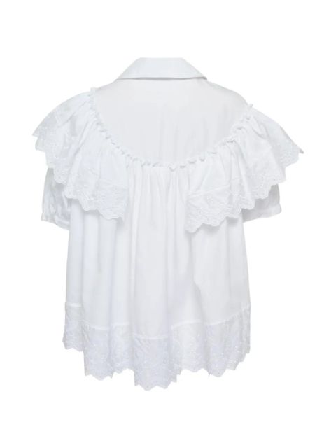 Simone Rocha cropped puff-sleeves ruffle blouse - White - zdjęcie produktu nr 2