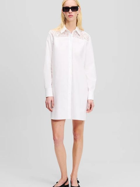 Karl Lagerfeld koszula bawełniana damska kolor biały relaxed z kołnierzykiem klasycznym A2W11006