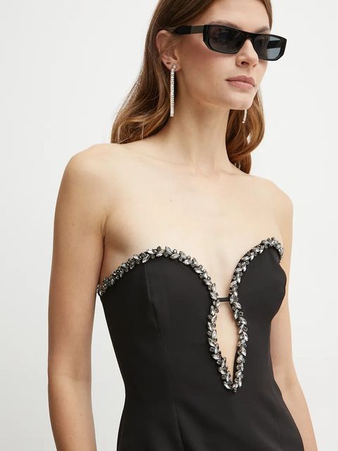 Bardot sukienka ELENI kolor czarny maxi dopasowana 58778DB1