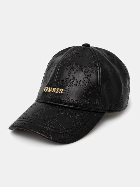 Guess czapka z daszkiem EMBOSSED kolor czarny z aplikacją V5RZ00 WH8D0