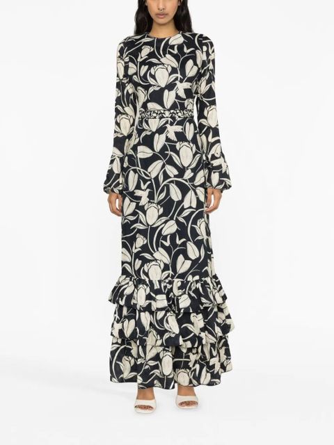 Agua By Agua Bendita Annato Flora-print ruffled linen dress - Blue