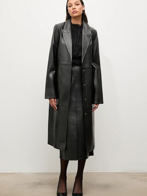 Answear.LAB płaszcz skórzany kolor czarny