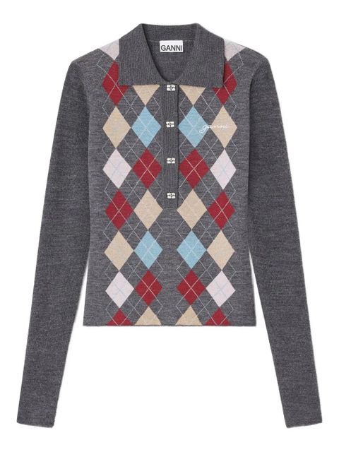 GANNI ribbed polo-neck top - Grey - zdjęcie produktu nr 1