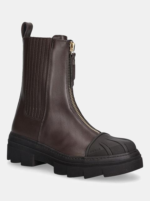 Furla sztyblety skórzane damskie kolor brązowy na płaskim obcasie - zdjęcie produktu nr 1