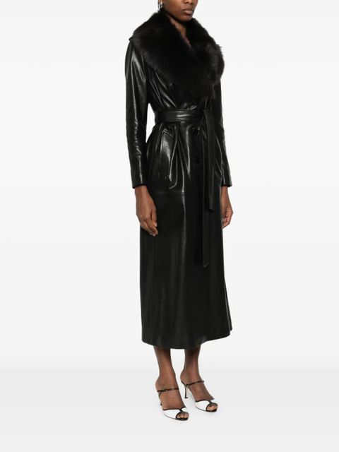 Nour Hammour Dakota fur-collar belted coat - Black