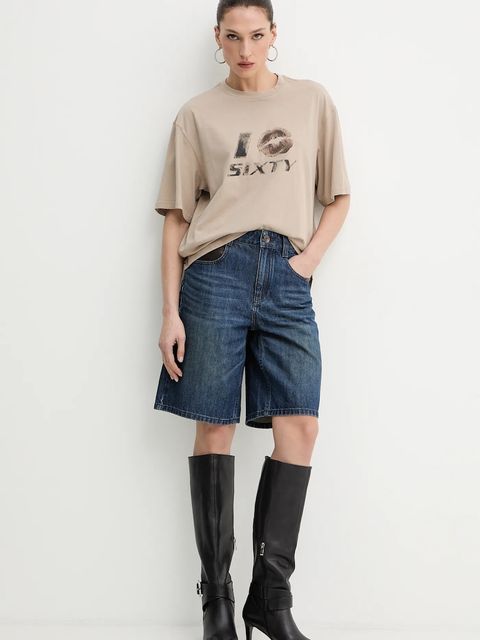 Miss Sixty szorty jeansowe damskie kolor niebieski gładkie high waist 6S3JJ47000