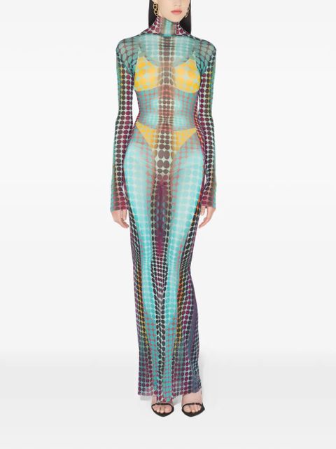 Jean Paul Gaultier long-sleeve dots maxi dress - Blue