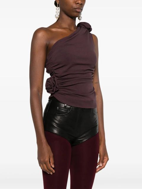 Magda Butrym rose-embellished one-shoulder top - Purple