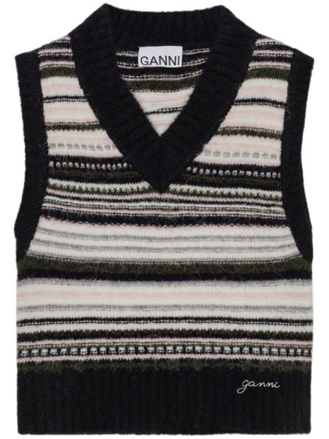 GANNI v-neck sleeveless knitted top - Black