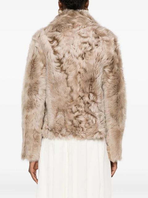 Yves Salomon leather-trimmed fur jacket - Neutrals