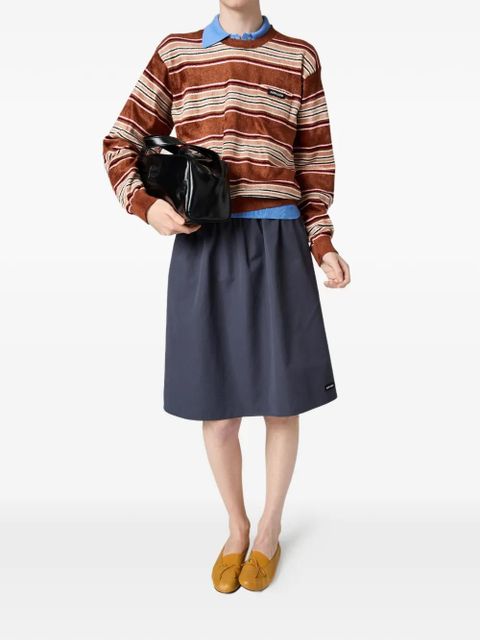 Miu Miu striped patch-pocket chenille sweater - Brown