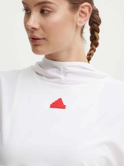 adidas bluza Express damska kolor beżowy z kapturem z aplikacją IW8634