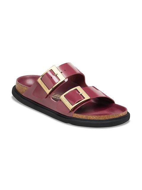 Birkenstock klapki skórzane Arizona Droplet Buckle damskie kolor czerwony 1030367 - zdjęcie produktu nr 2