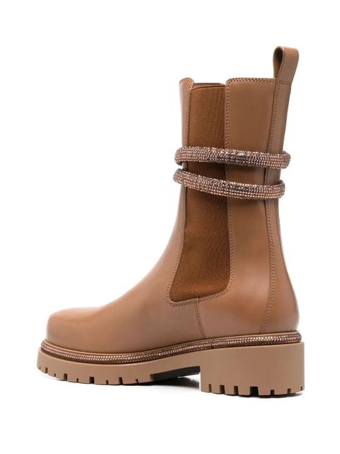 René Caovilla Cleo crystal-embellished Chelsea boots - Brown