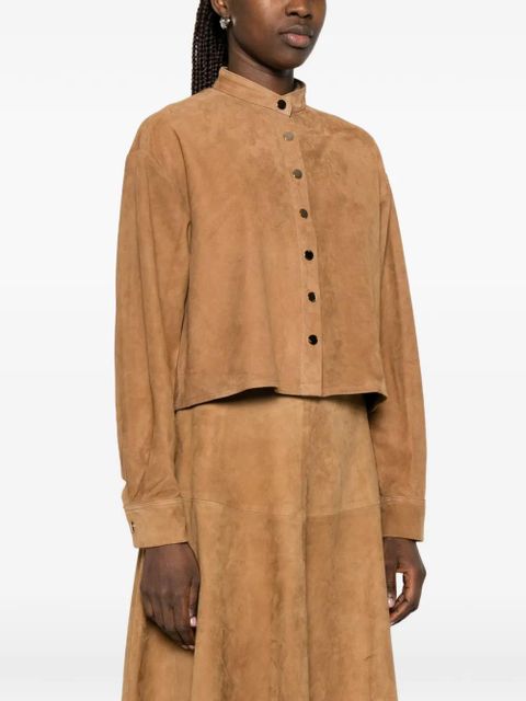 Nour Hammour Lucien long-sleeve suede jacket - Neutrals