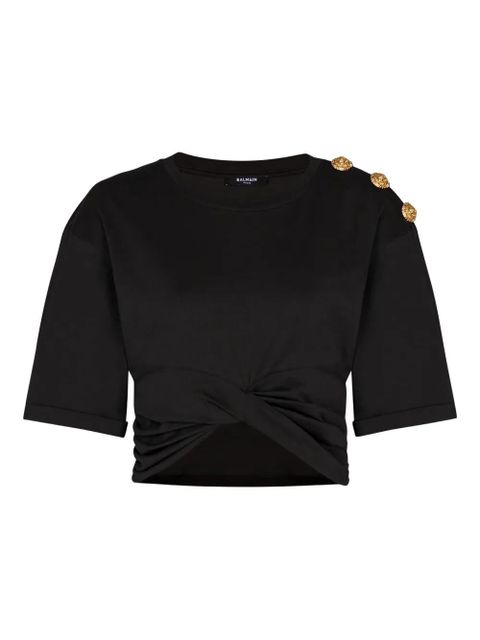 Balmain button-embellished twist-front T-shirt - Black - zdjęcie produktu nr 1