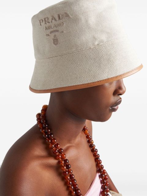 Prada logo-embroidered canvas bucket hat - Neutrals