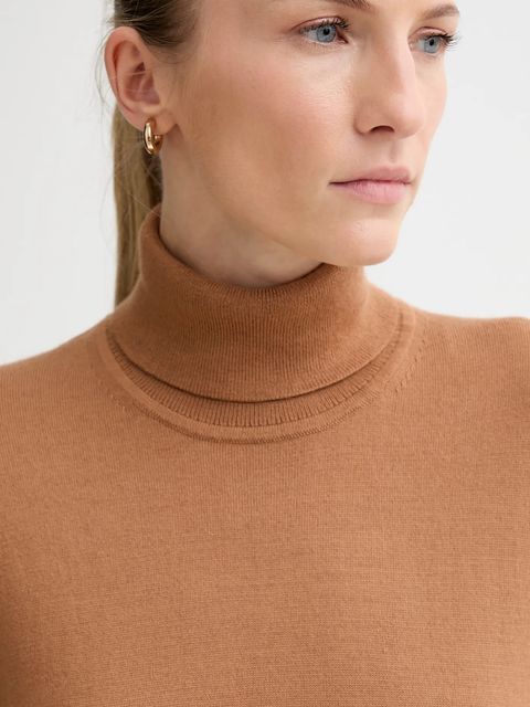 Calvin Klein sweter z dodatkiem wełny damski kolor brązowy lekki z golfem LV044D371G